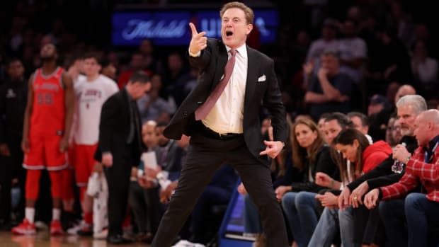 St. John's Red Storm head coach Rick Pitino coaches against the Connecticut Huskies during the second half at Madison Square Garden in New York City on March 15, 2024.